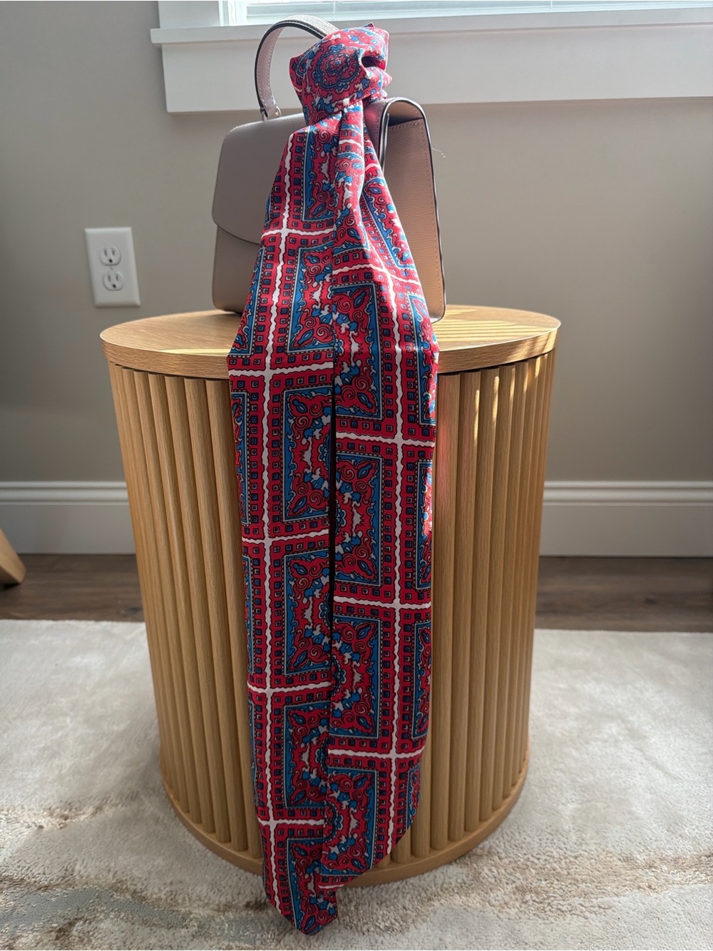 Red Blue Paisley Skinny Scarf Twilly 66”